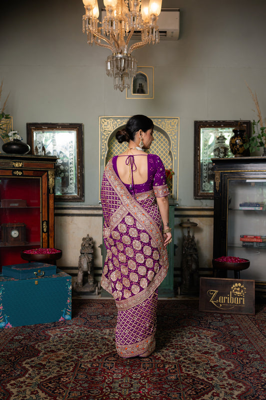 Purple Pure Khaddi Georgette Meenakari Saree with Thread Kardana Sequins Work