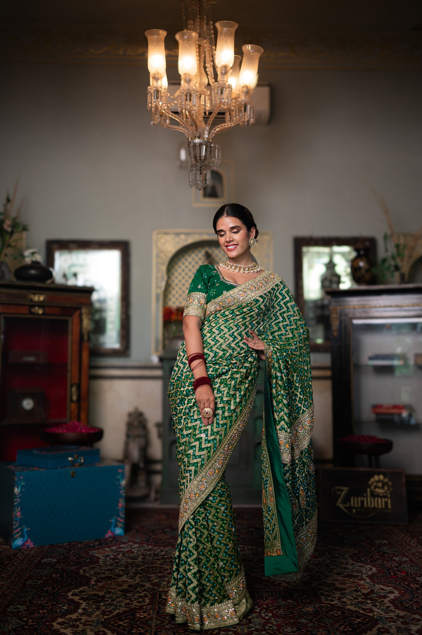 Green Pure Khaddi Georgette Meenakari Saree with Thread Kardana Sequins Work