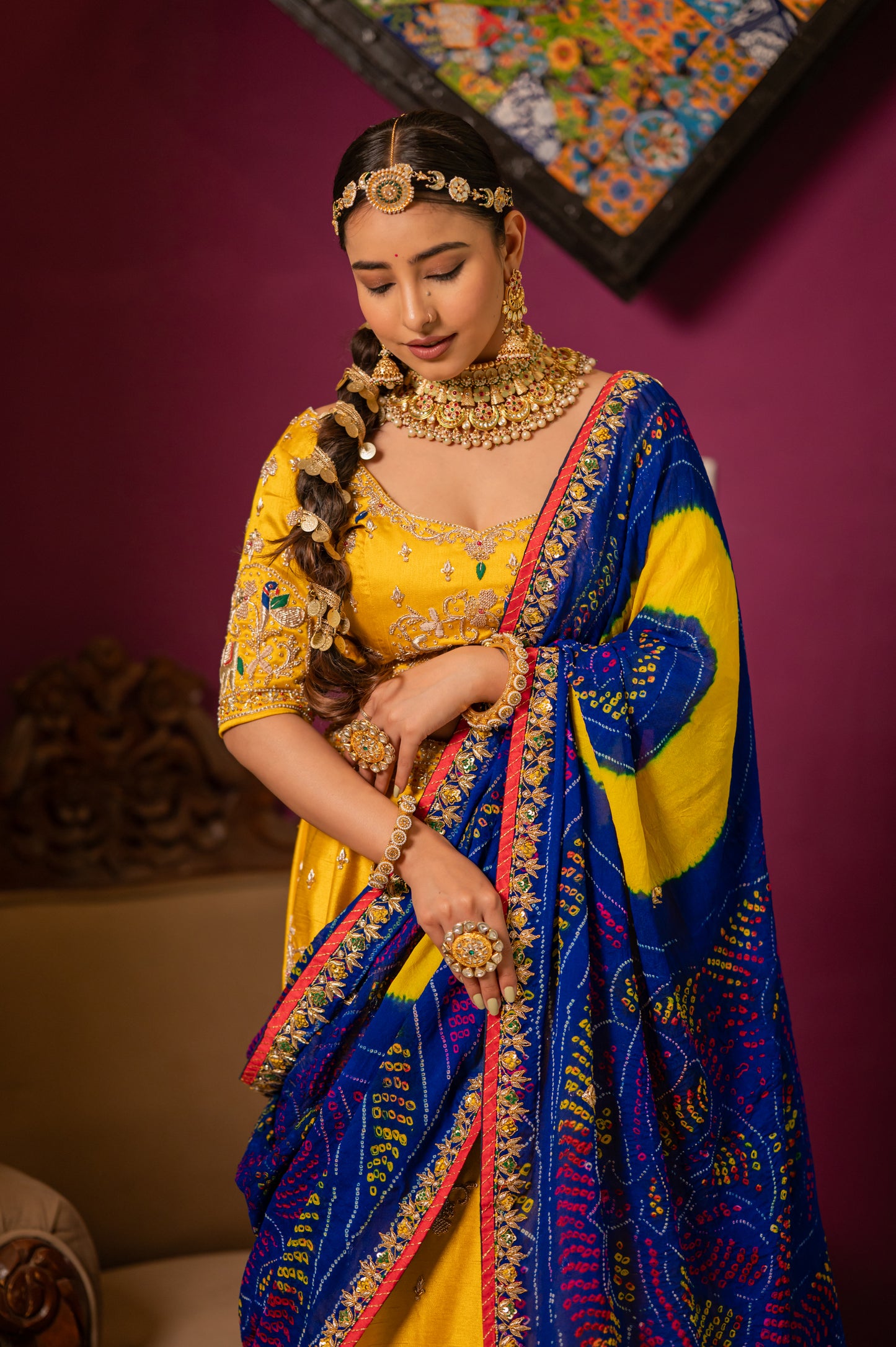 Blue Pure Ojariya Bandhej Chunari with Aari Zardozi Sequins Work