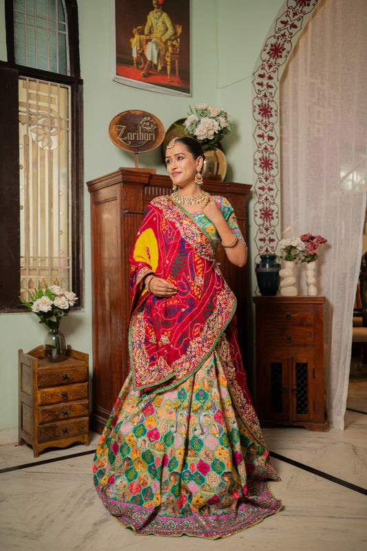 Red Pure Ojariya Bandhej Chunari with Zardozi Marodi Thread Beads Work