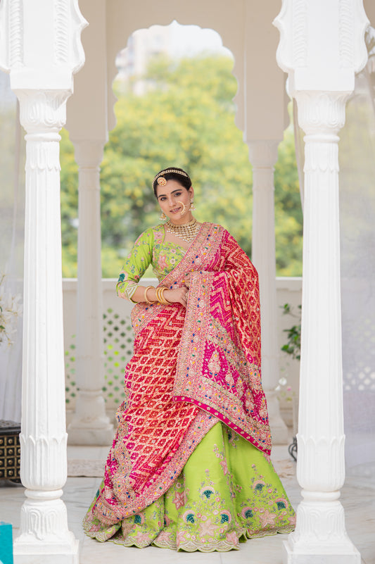 Pink Pure Khaddi Georgette Meenakari Bandhej Chunari with Thread Kardana Sequins Work