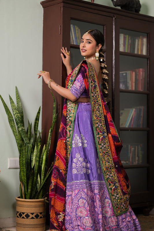 Red Pure Ojariya Bandhej Chunari with Zardozi Gota Patti Double Parrot Motifs Sequins Work