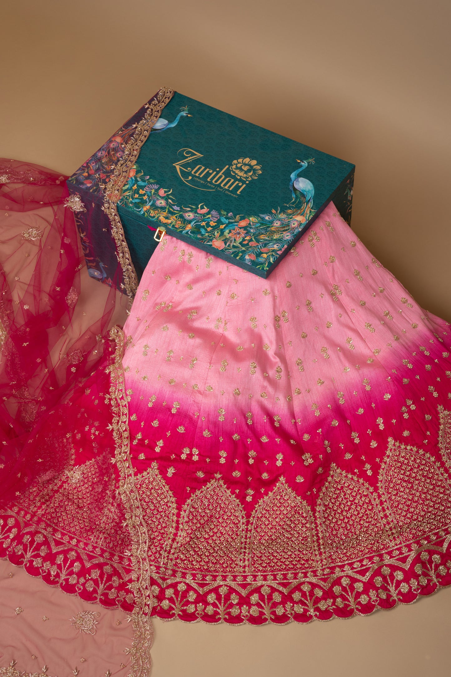 Shaded Rani Designer Bridal Mehrav Raw Silk Lehenga