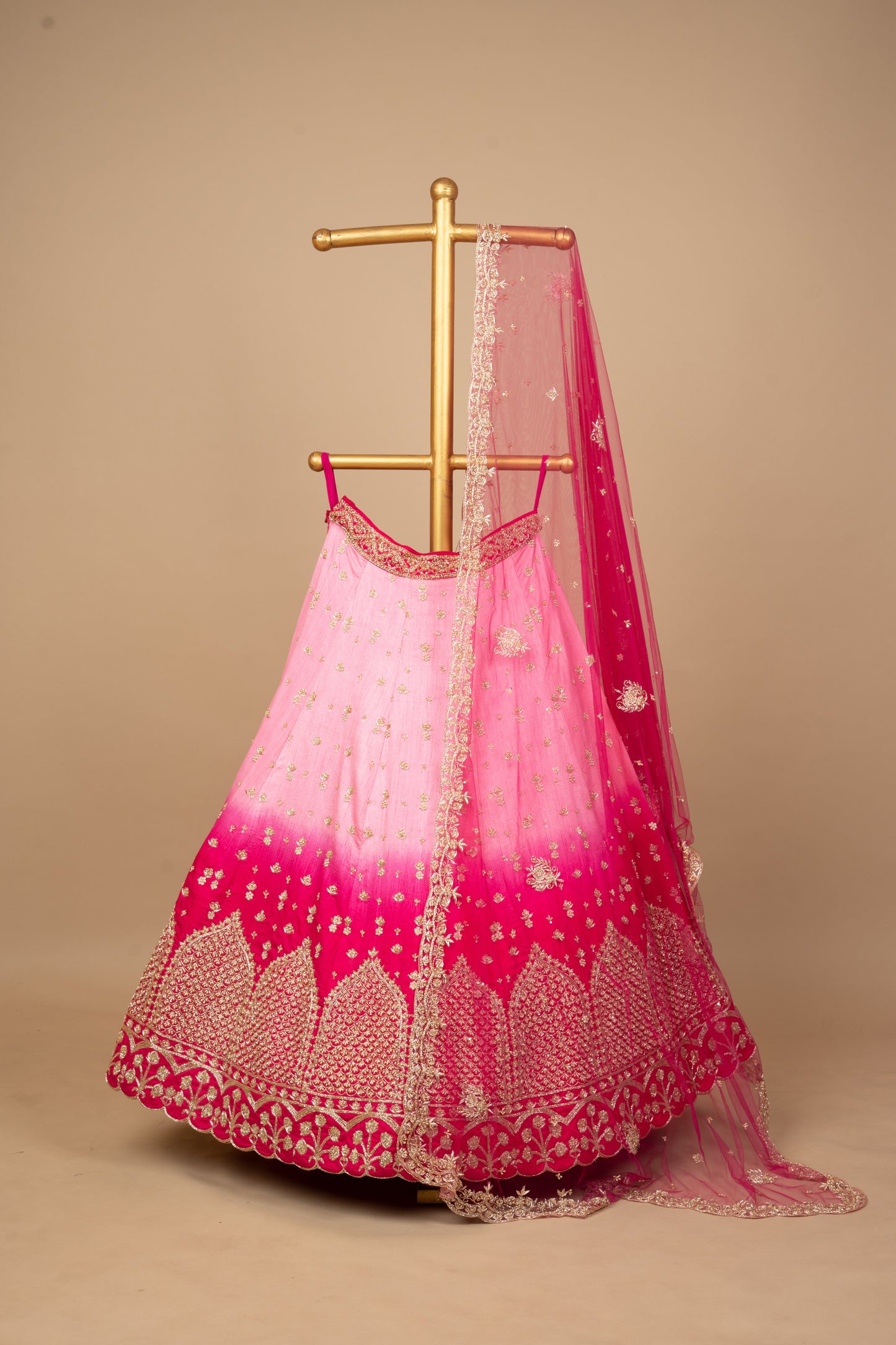 Shaded Rani Designer Bridal Mehrav Raw Silk Lehenga