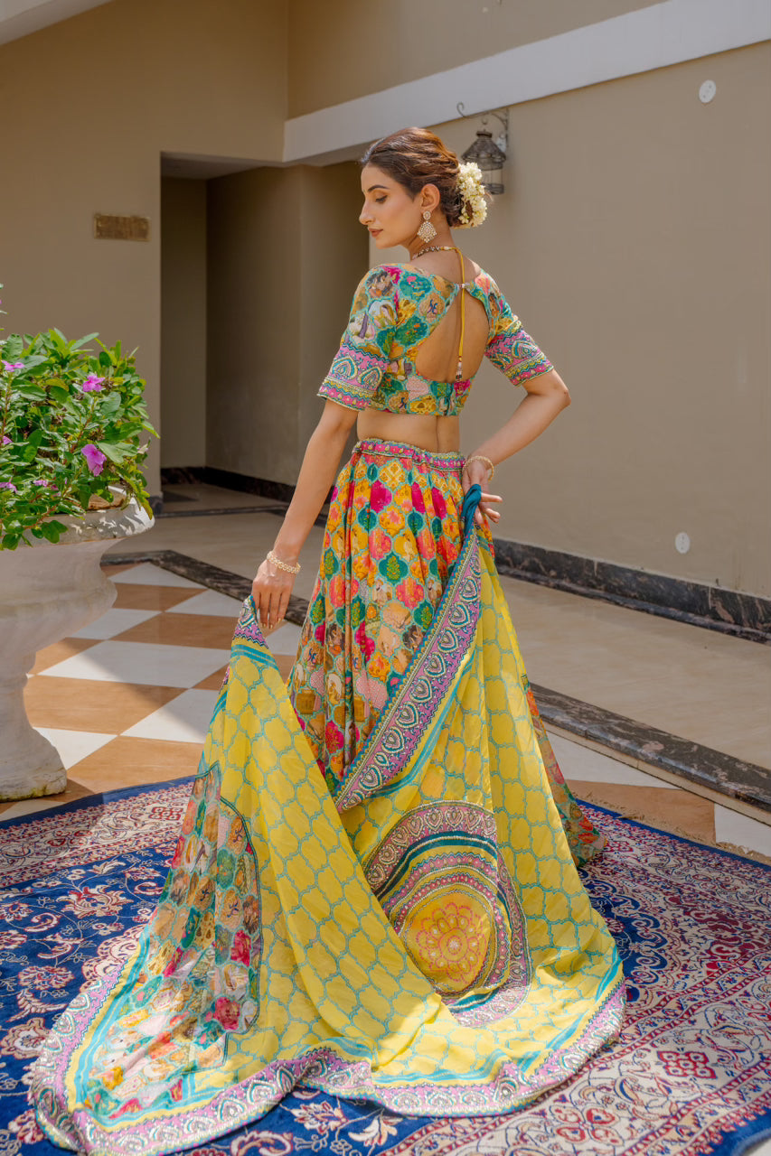 Multi Crepe Lehenga with Zardozi Sequins Kardana Work