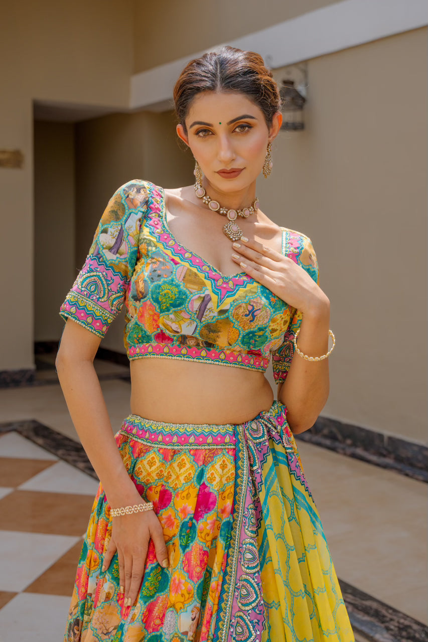 Multi Crepe Lehenga with Zardozi Sequins Kardana Work