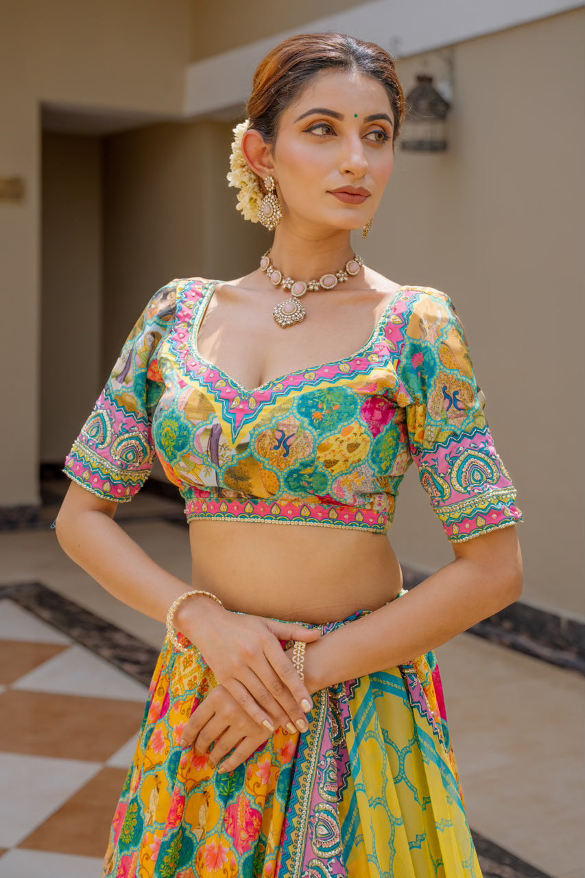Multi Crepe Lehenga with Zardozi Sequins Kardana Work