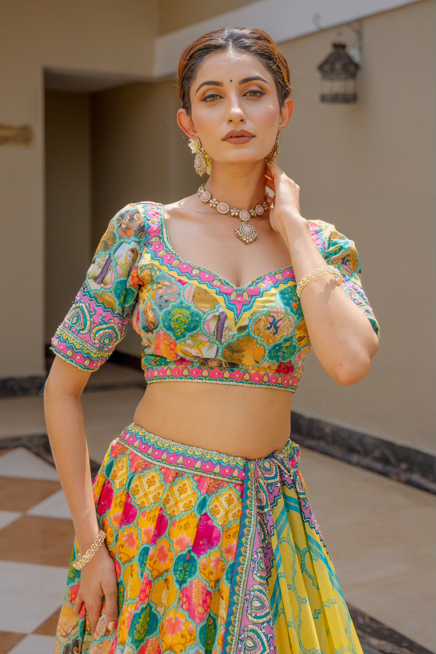 Multi Crepe Lehenga with Zardozi Sequins Kardana Work