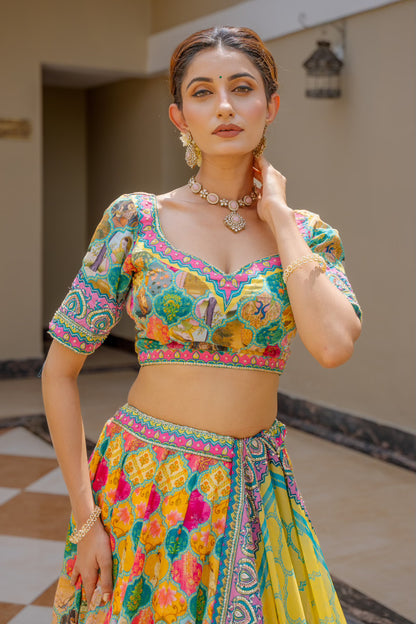 Multi Crepe Lehenga with Zardozi Sequins Kardana Work