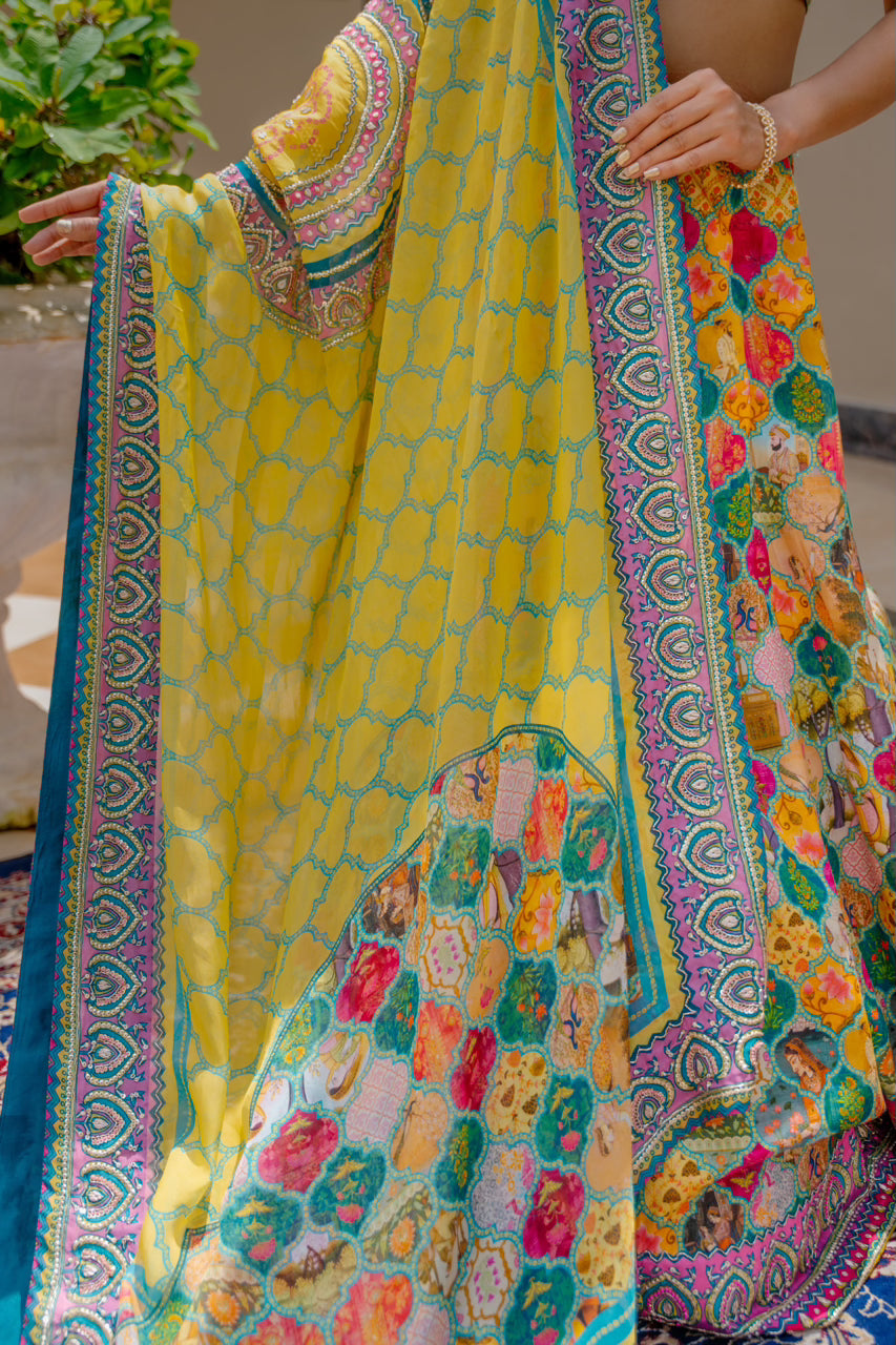 Multi Crepe Lehenga with Zardozi Sequins Kardana Work