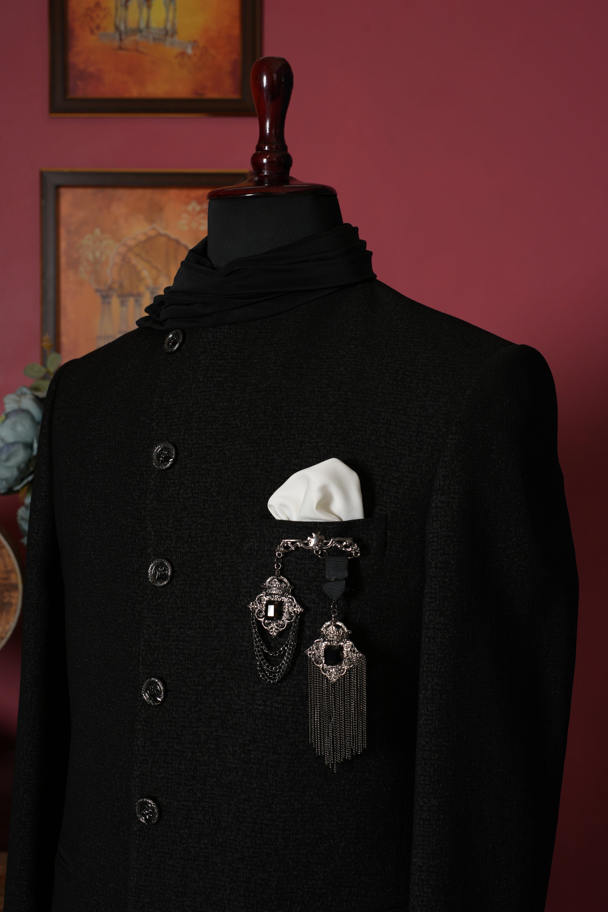 2-Piece Suit Black Anrakha Design Coat Pant, Cotton at Rs 4700 in Sikar