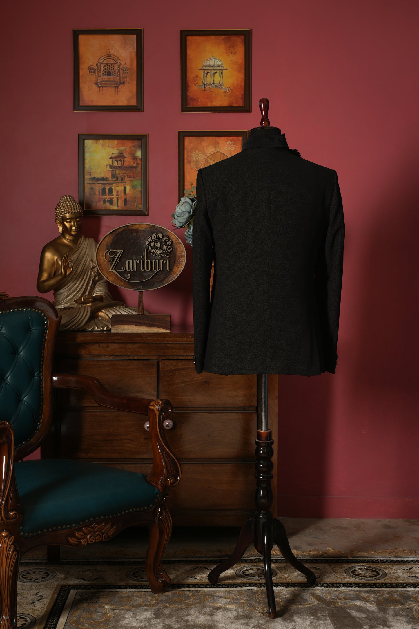 Black Designer Silk Jodhpuri Coat Pant