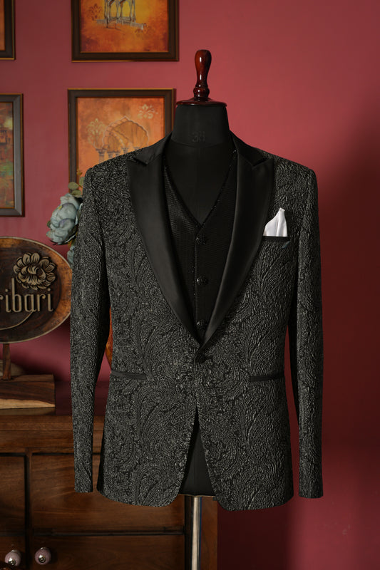 Black Designer Silk Tuxedo Set