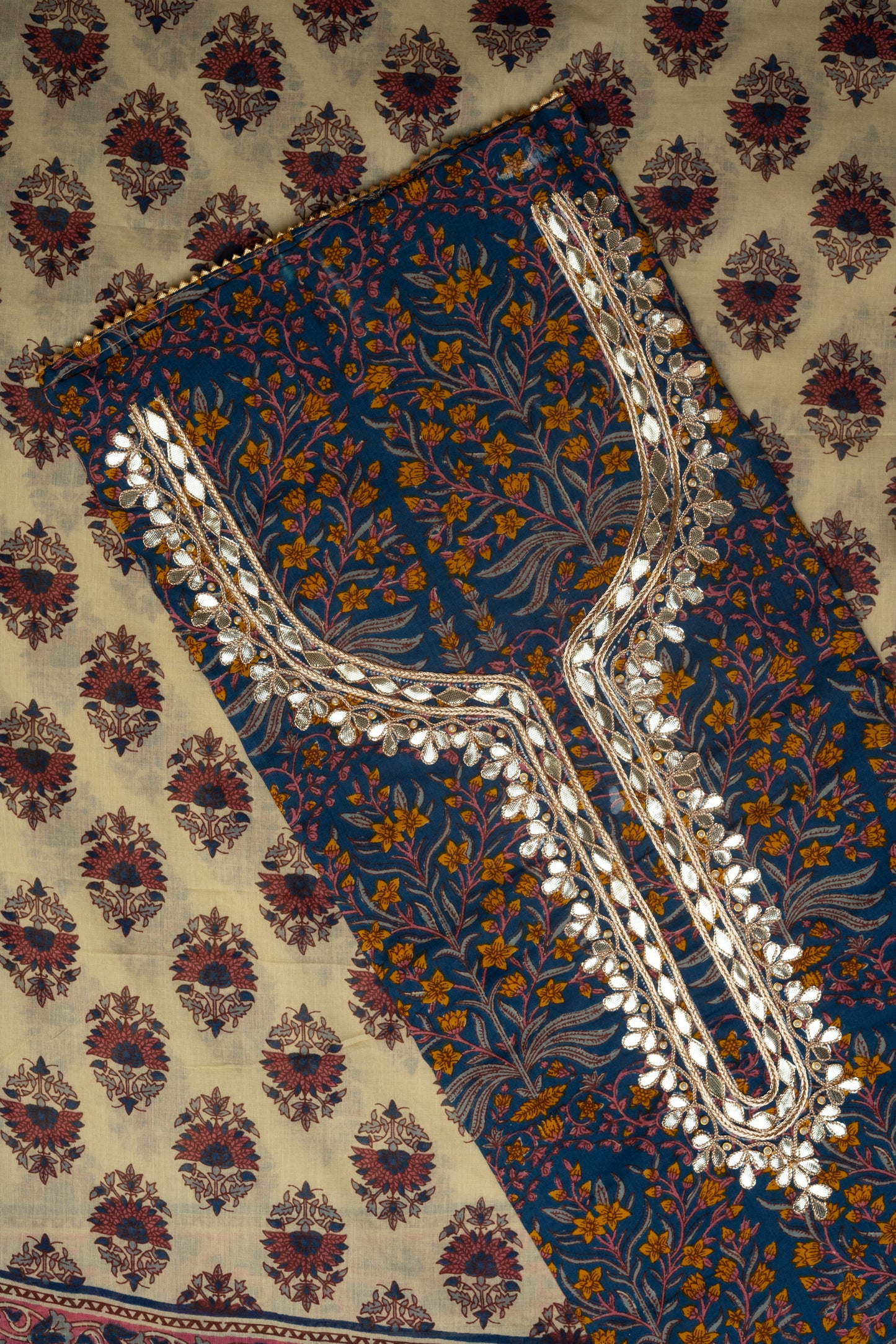 Blue GB 1304 Cotton Printed Unstitched Suit