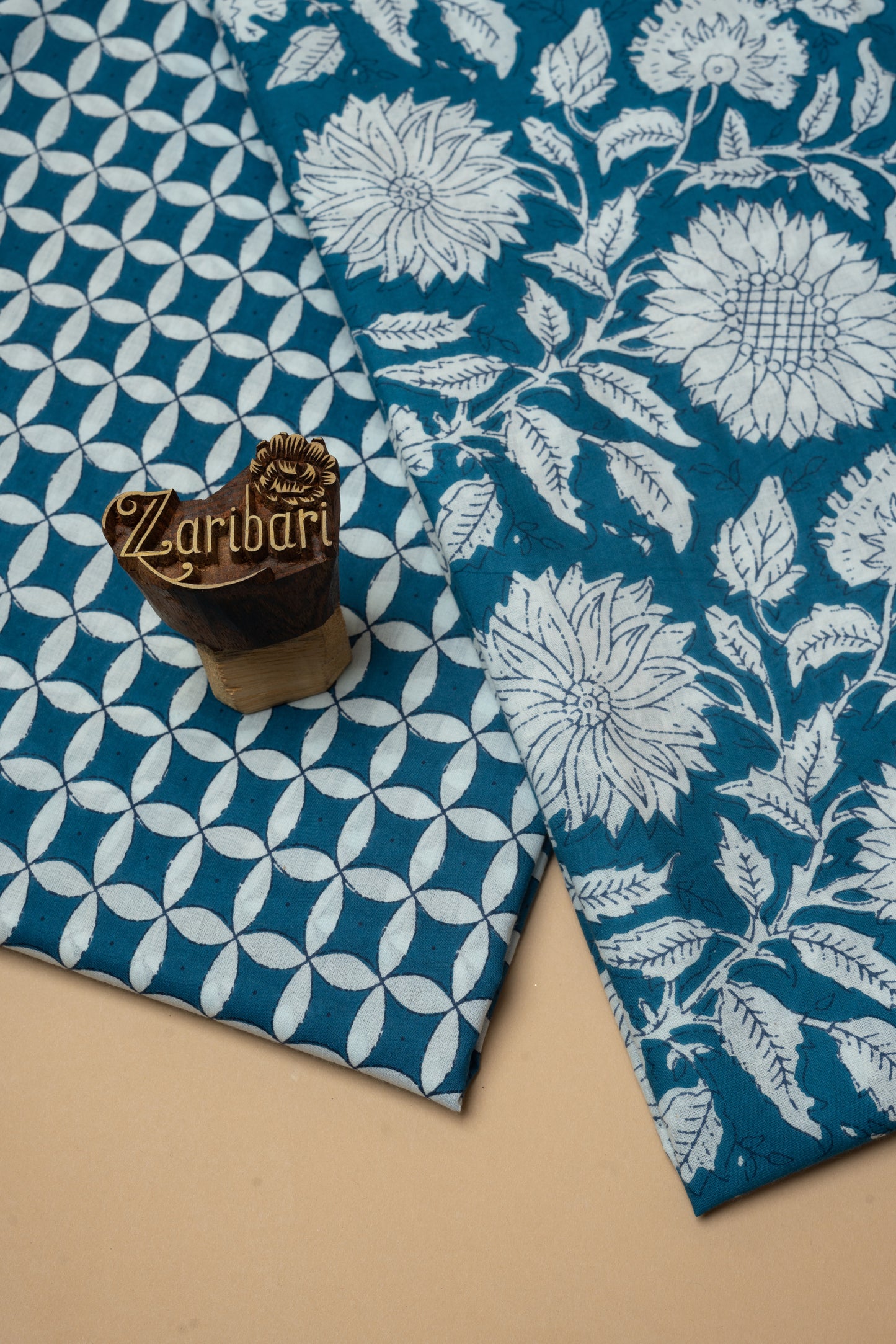 Blue Printed D12 Cotton Unstitched Suit