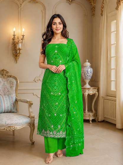 Premium Green Hand worked Unstitched 3-Piece Suit Set