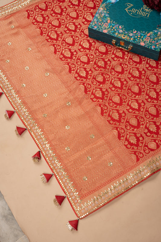 Red Gota Patti Banarsi Jaal Georgette Banarsi Saree