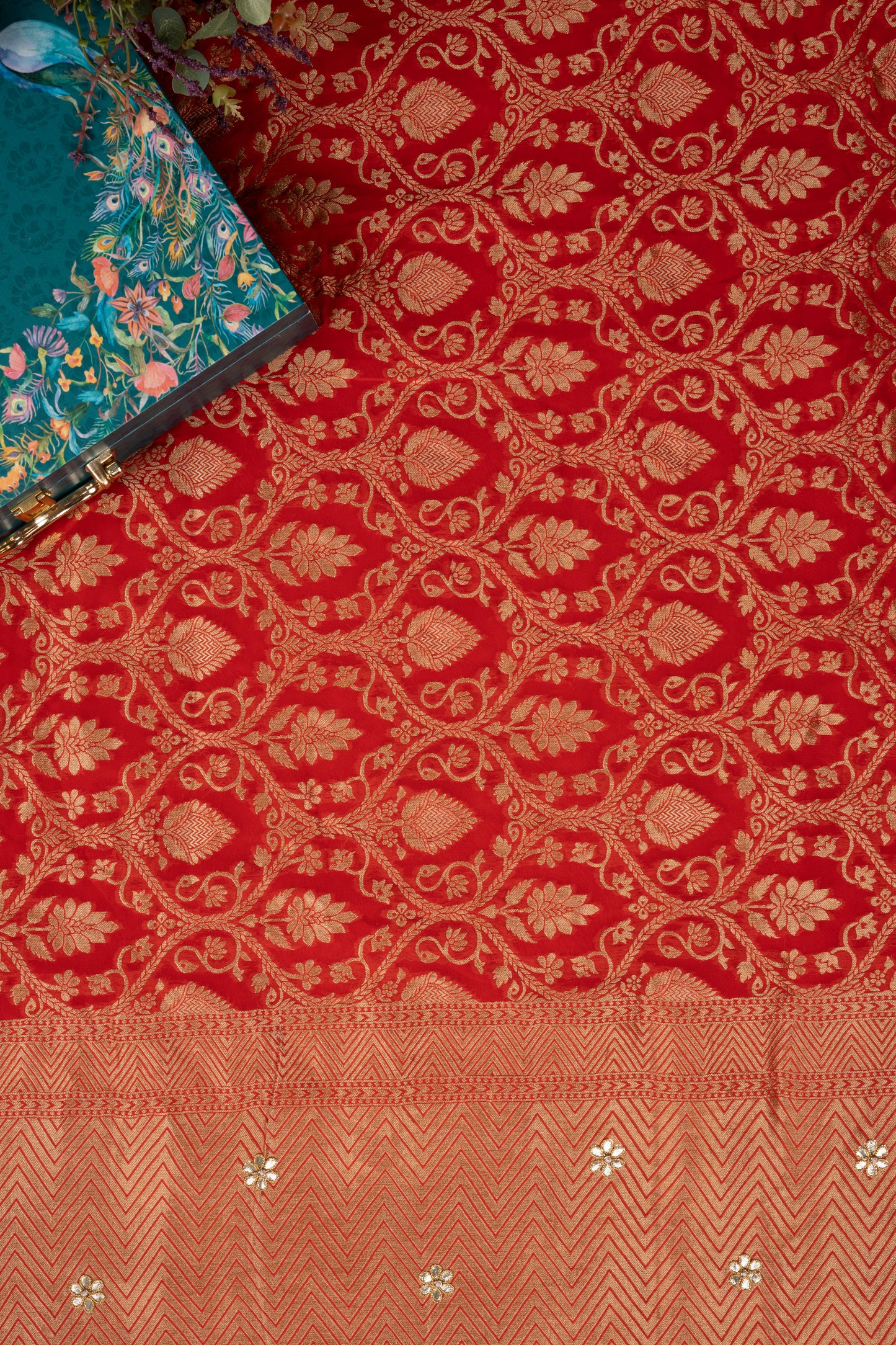 Red Gota Patti Banarsi Jaal Georgette Banarsi Saree