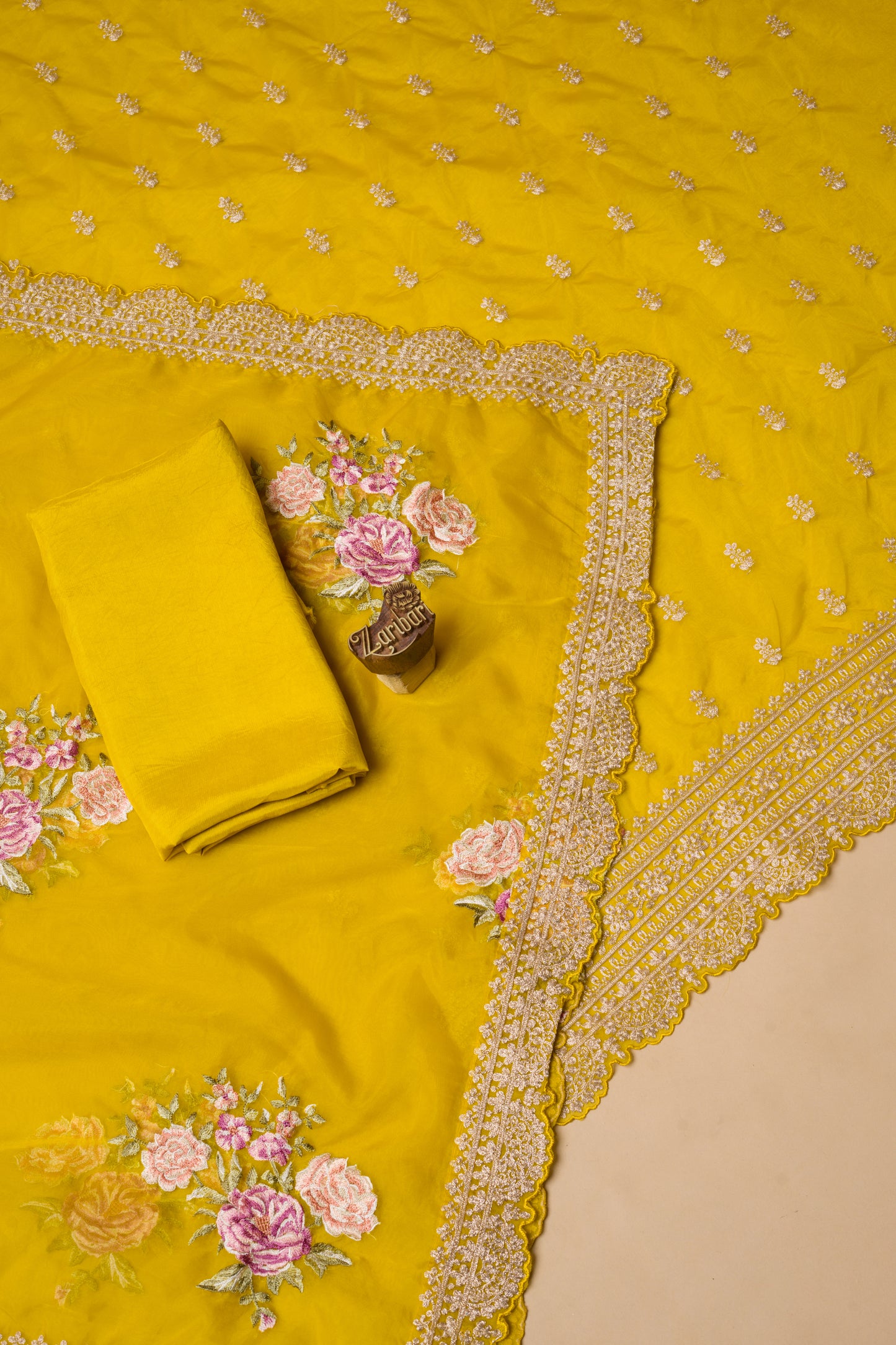 Yellow S-5020 Organza Unstitched Suit
