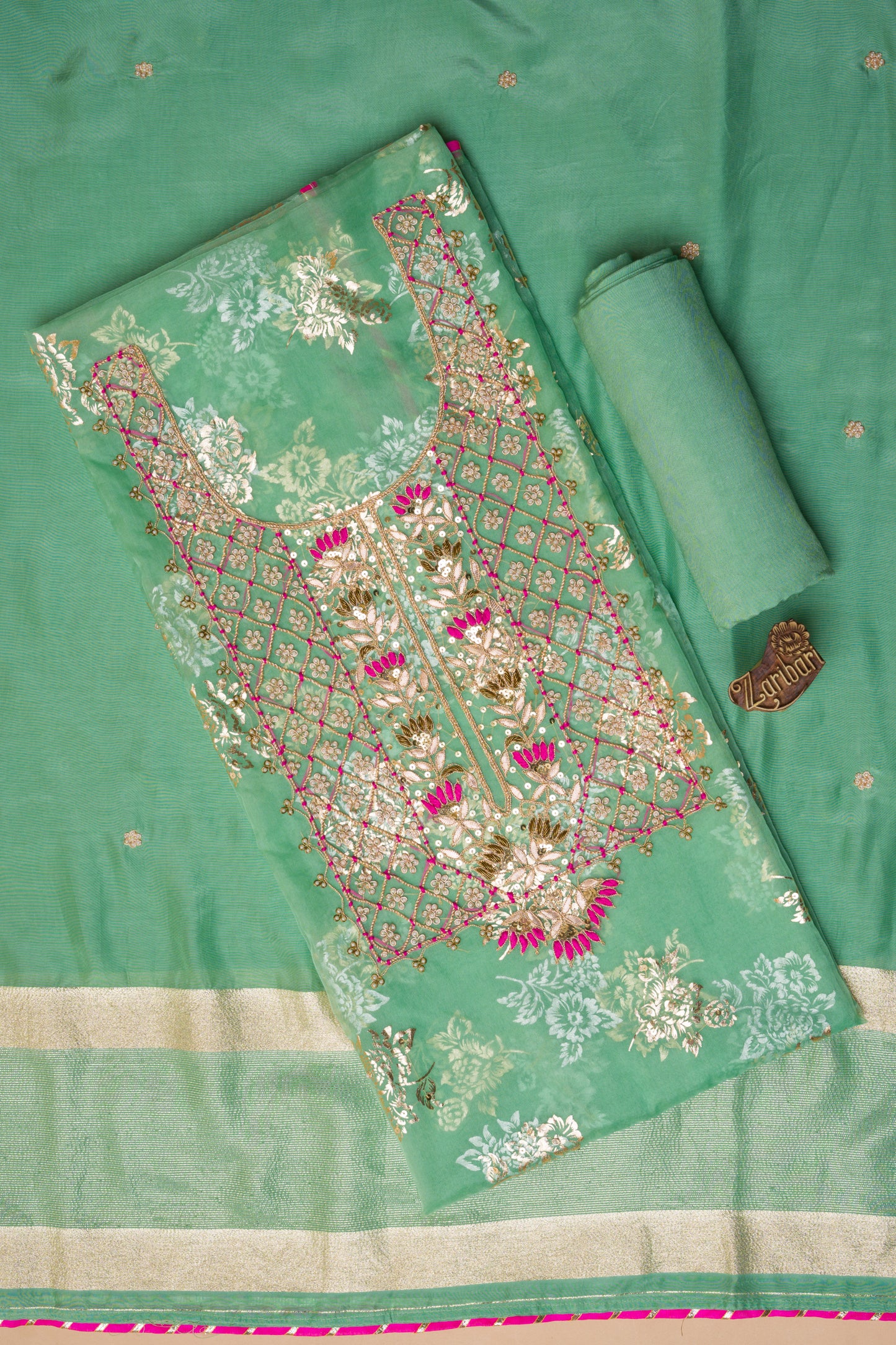 Sea Green S-8024 Organza Unstitched Suit