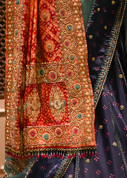 Blue Paisley  Digital Print Lehenga with Zardozi Handwork & Satin Organza Dupatta | Zaribari Jaipur
