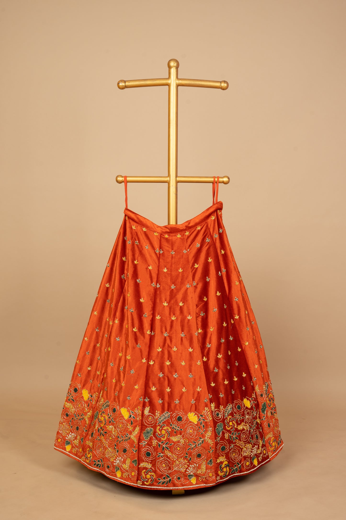 Dusty Orange Designer Kardana Chakri Design Lycra Velvet Lehenga