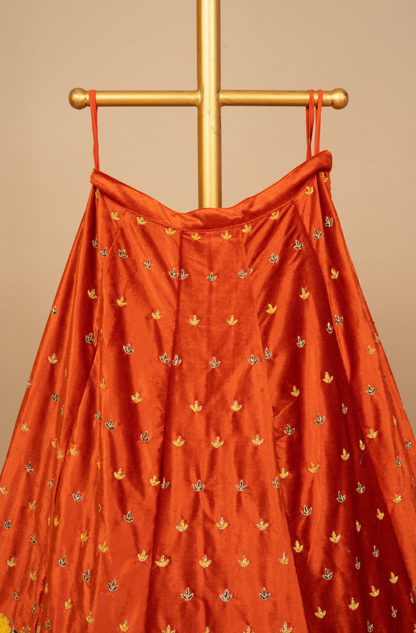 Dusty Orange Designer Kardana Chakri Design Lycra Velvet Lehenga