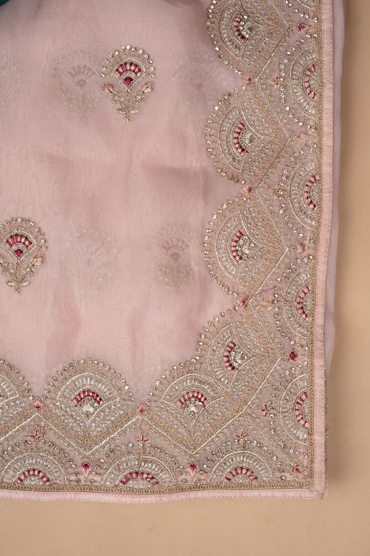 Dusty Pink Border Butti Organza Silk Saree