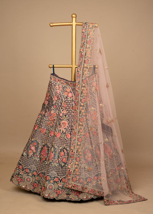 Gray Designer Mehrav Lycra Velvet Lehenga