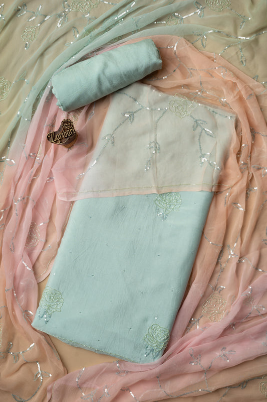 Gray Kardana Rose Russian Silk Unstitched Suit