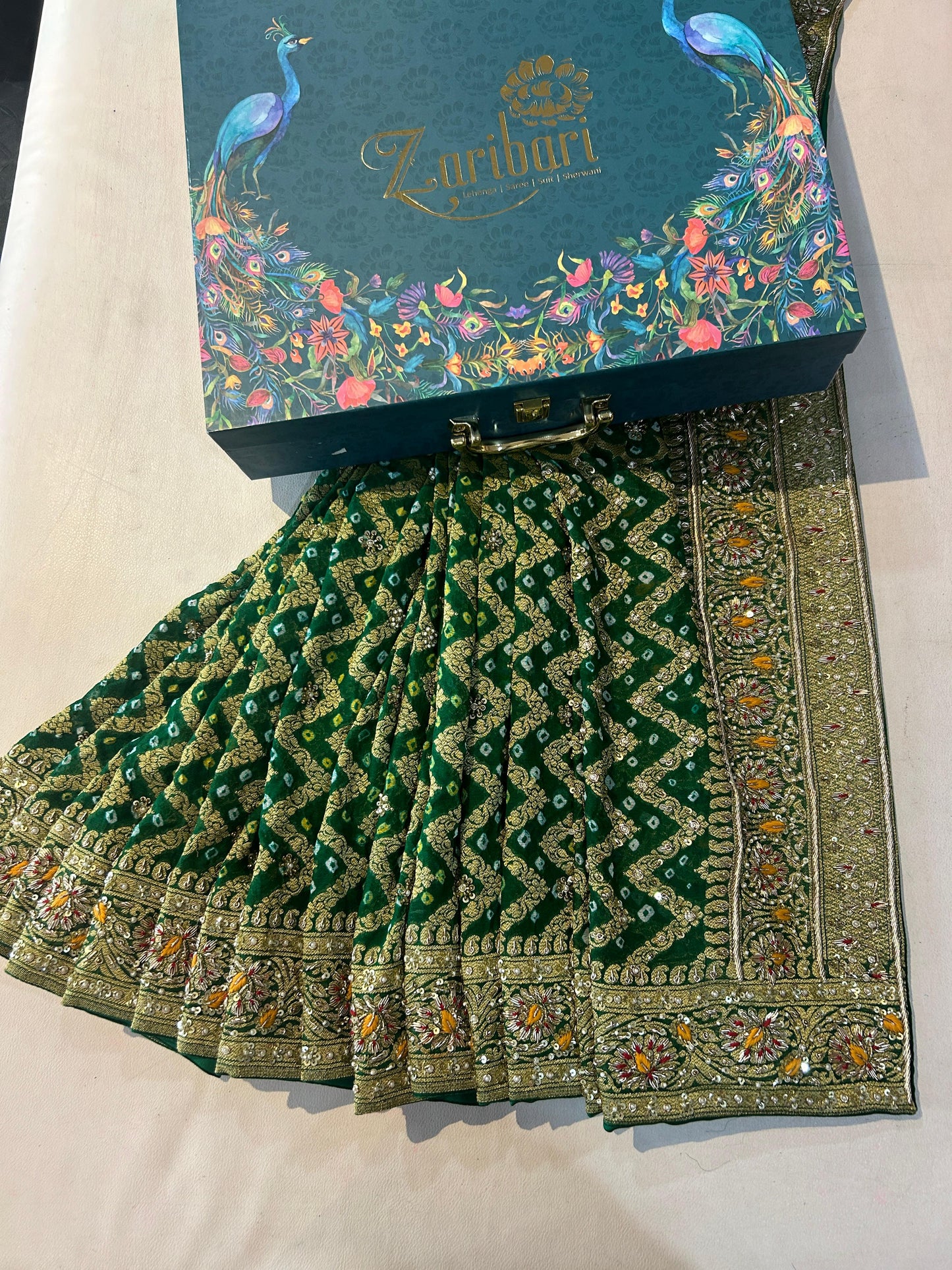 Green Georgette Banarsi Bandhani Saree