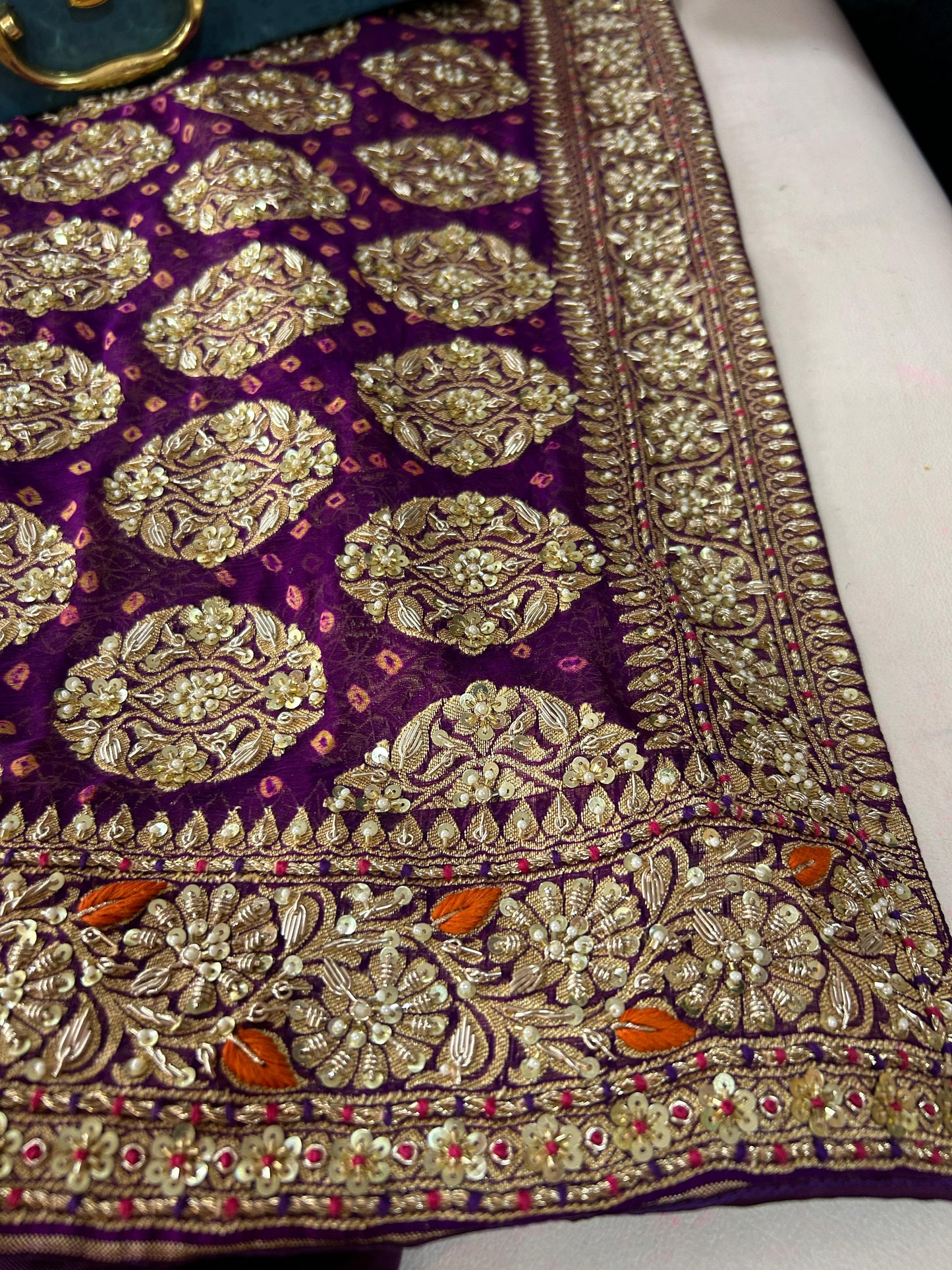 Purple Georgette Banarsi Bandhani Saree