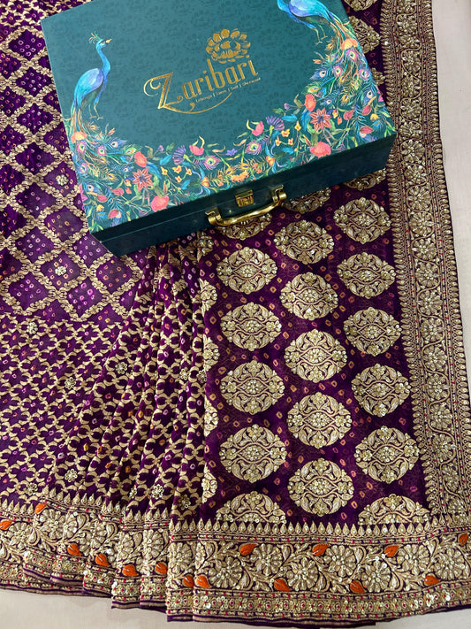 Purple Georgette Banarsi Bandhani Saree