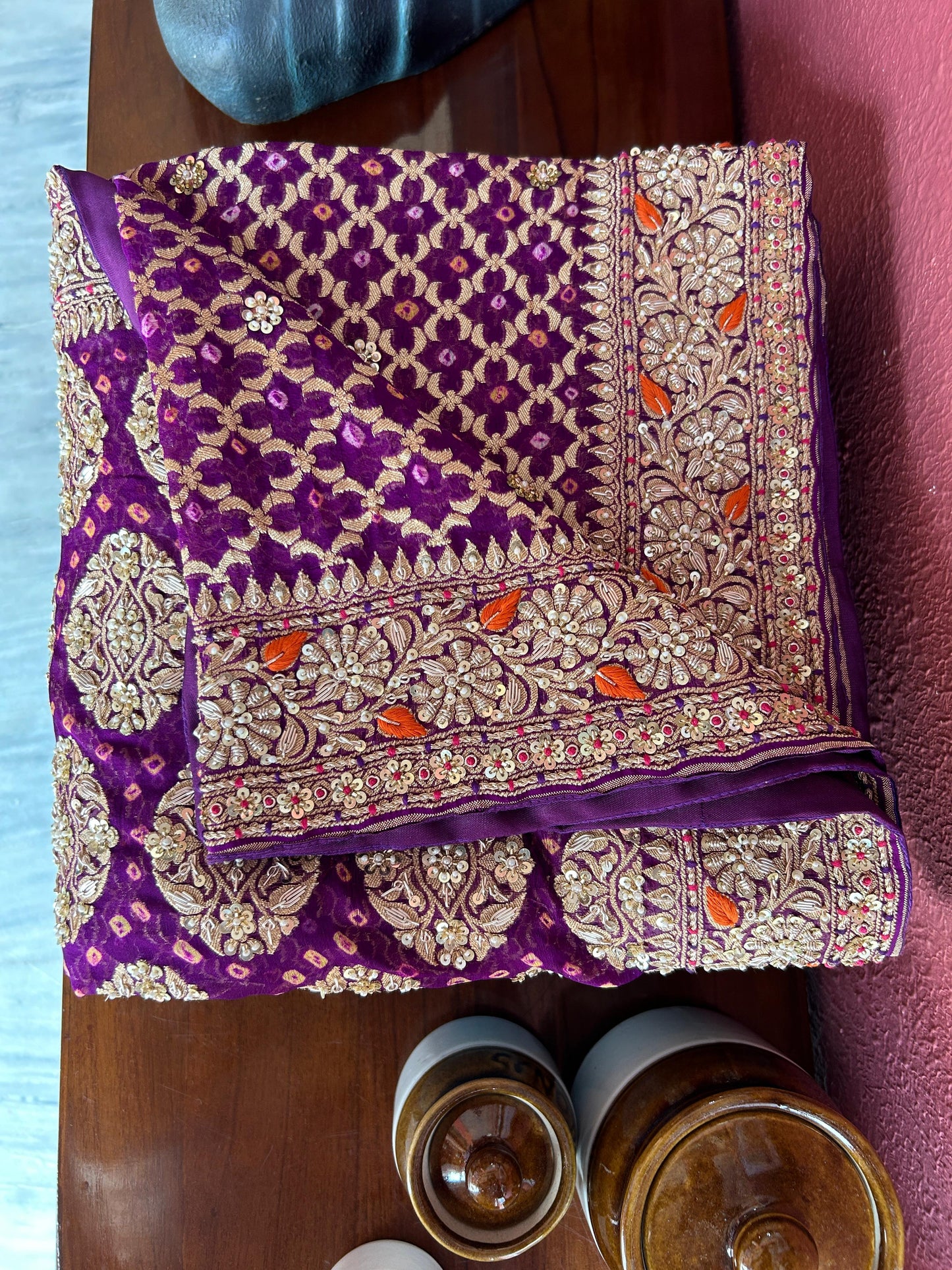 Purple Georgette Banarsi Bandhani Saree