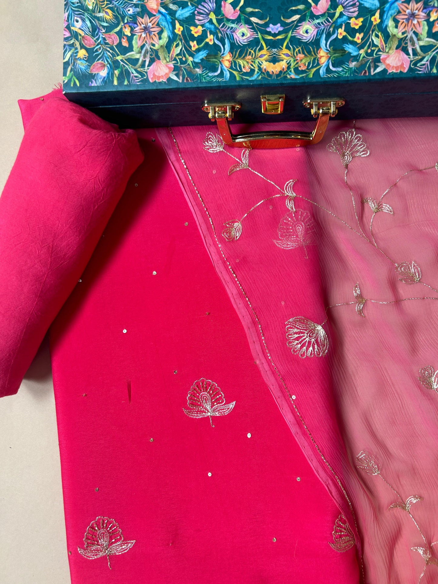 Ruby Pink Colour Russian Silk Unstitched Suit