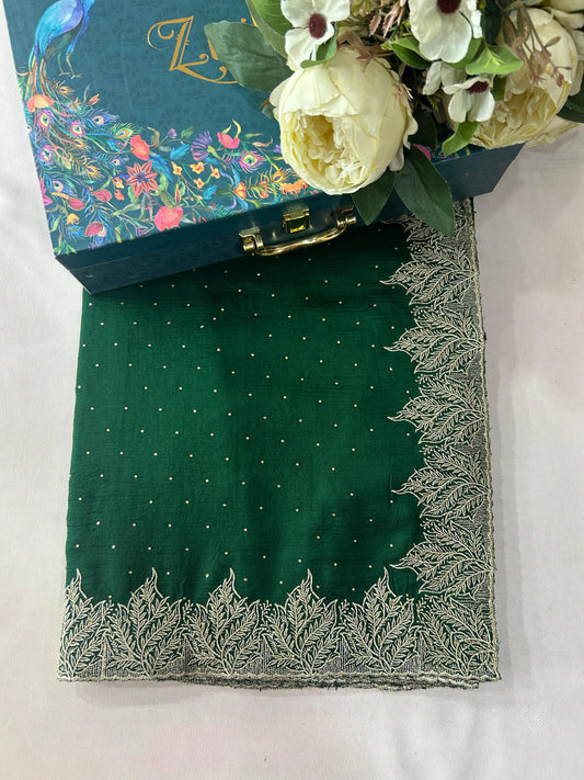 Silk Bottle Green Saree