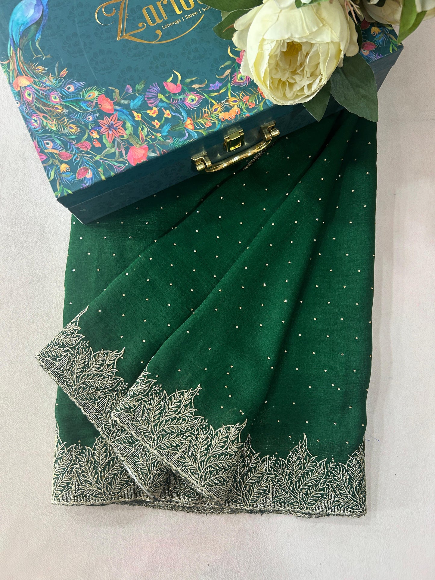 Silk Bottle Green Saree