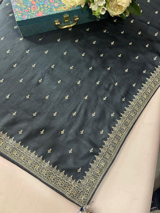 Silk Charcoal Colour Saree