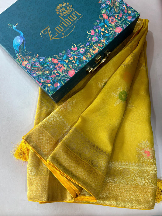 Mustard Yellow Tissue Silk Saree