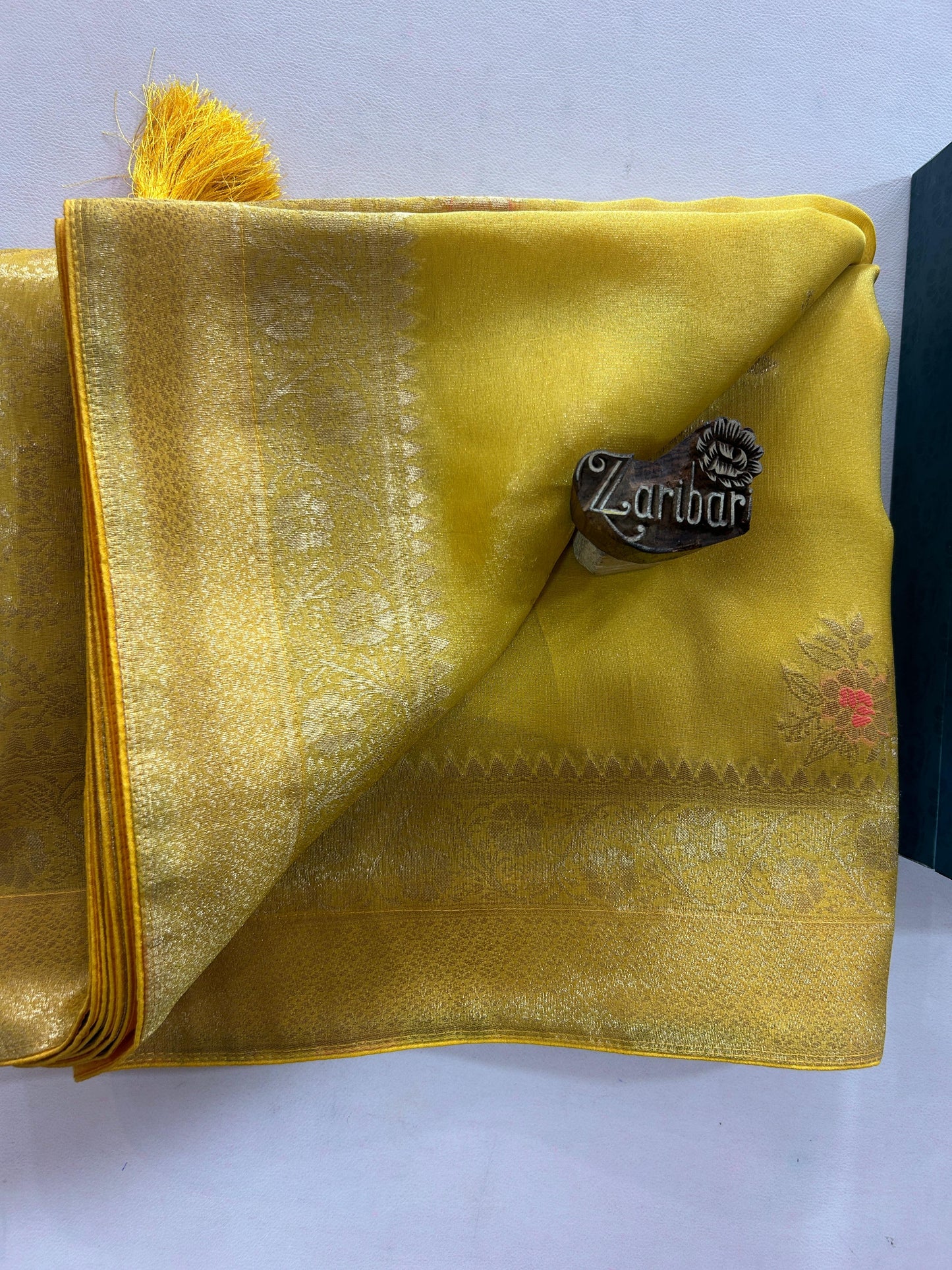 Mustard Yellow Tissue Silk Saree