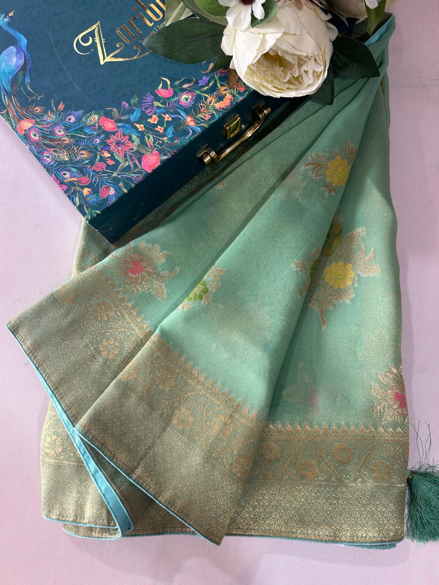 Sea Green Tissue Silk Saree