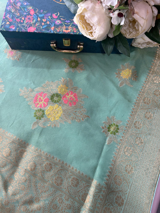 Sea Green Tissue Silk Saree