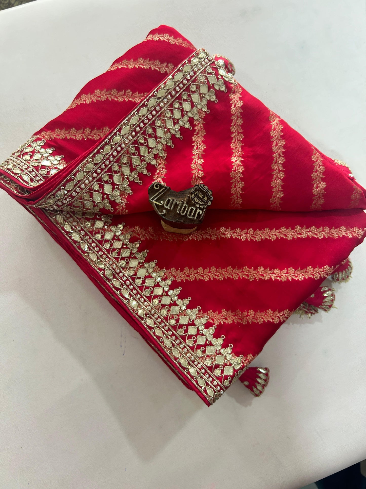 Red Silk Gotapati Border Saree