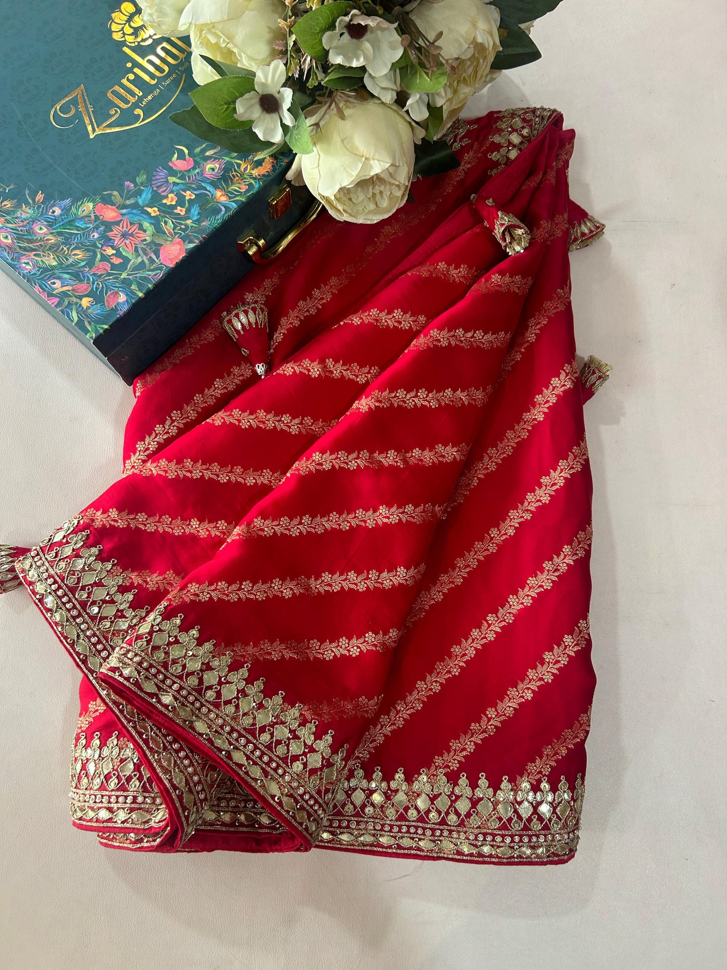 Red Silk Gotapati Border Saree