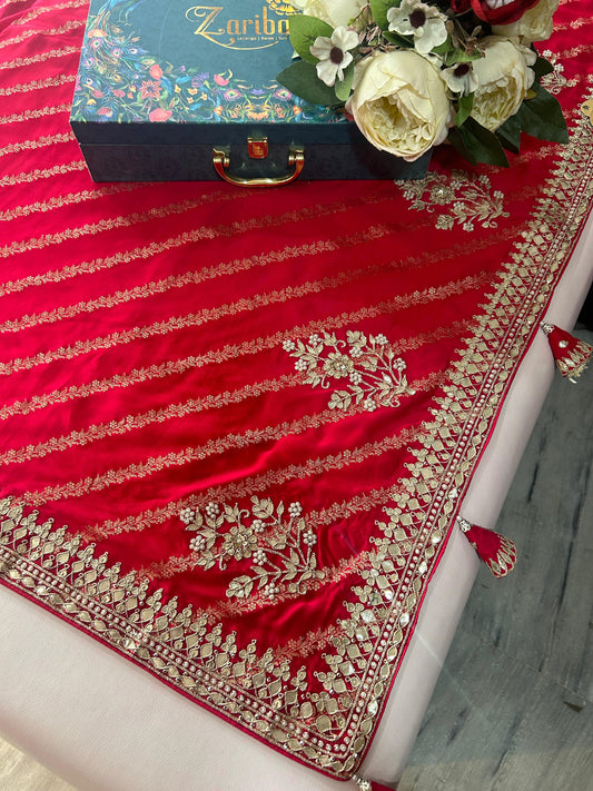 Red Silk Gotapati Border Saree