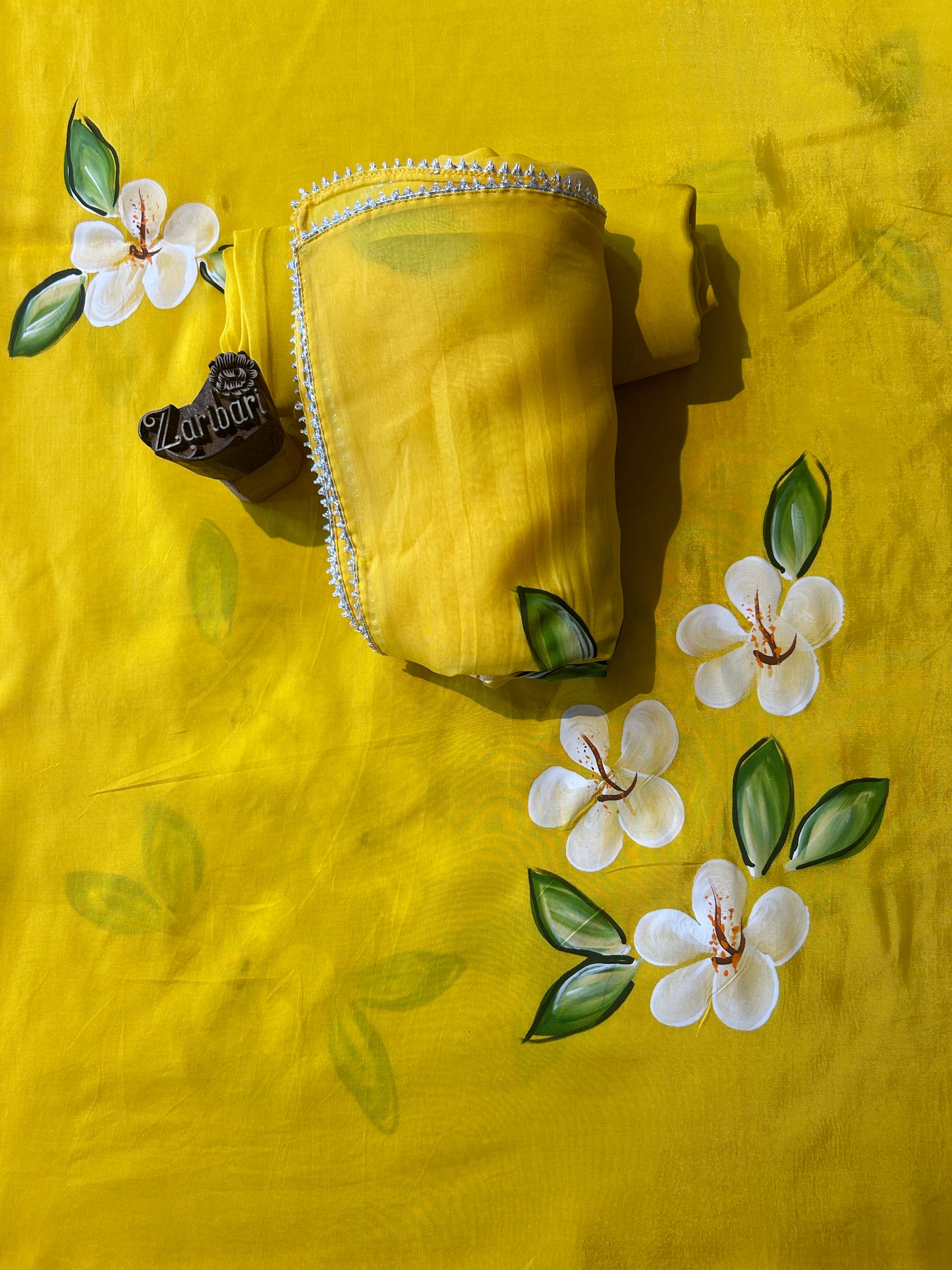 Yellow Colour Hand Painting Upada Silk Unstitched Suit