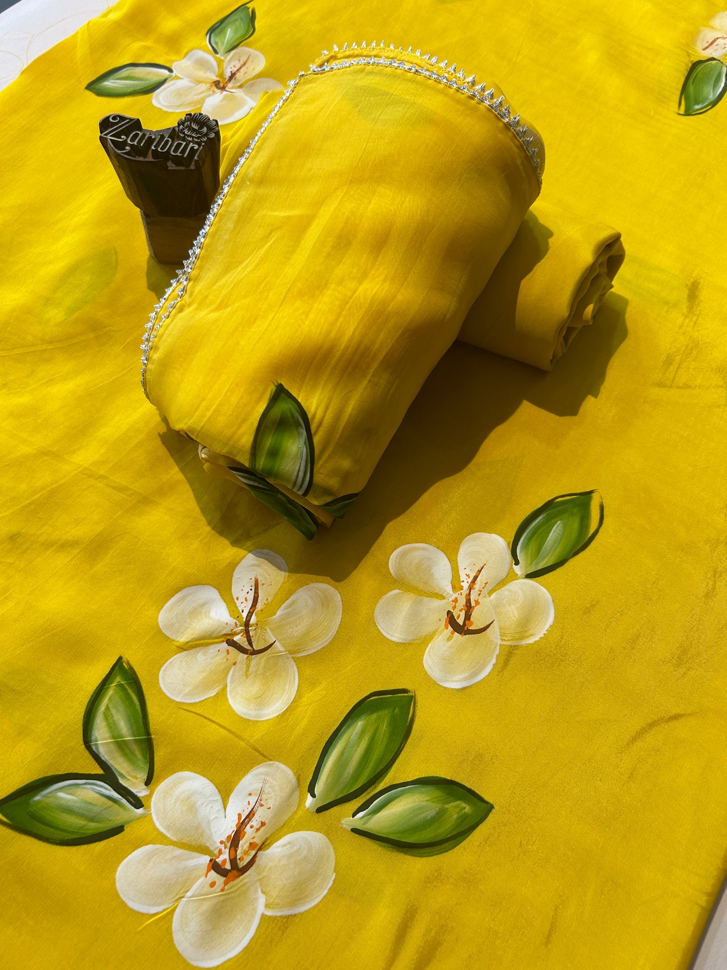 Yellow Colour Hand Painting Upada Silk Unstitched Suit