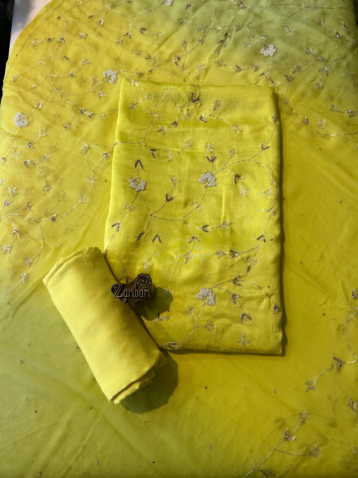 Yellow Colour Russian Silk Unstitched Suit