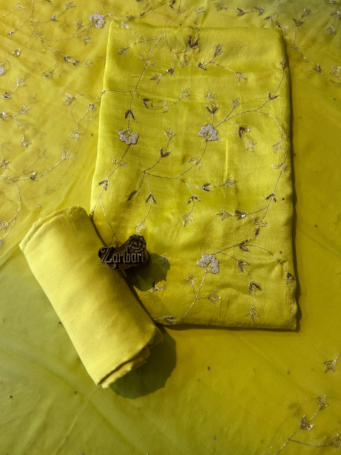 Yellow Colour Russian Silk Unstitched Suit