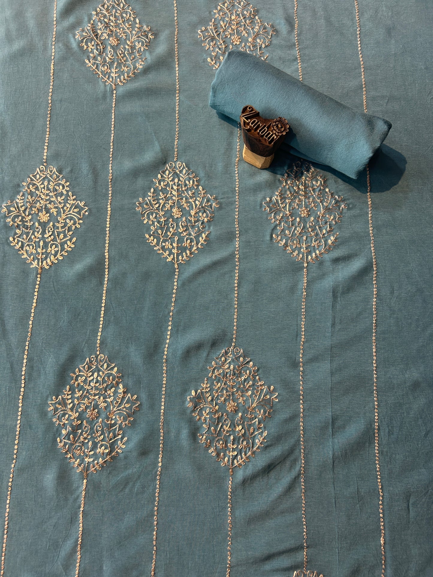 Frost Blue Colour Russian Silk Unstitched Suit